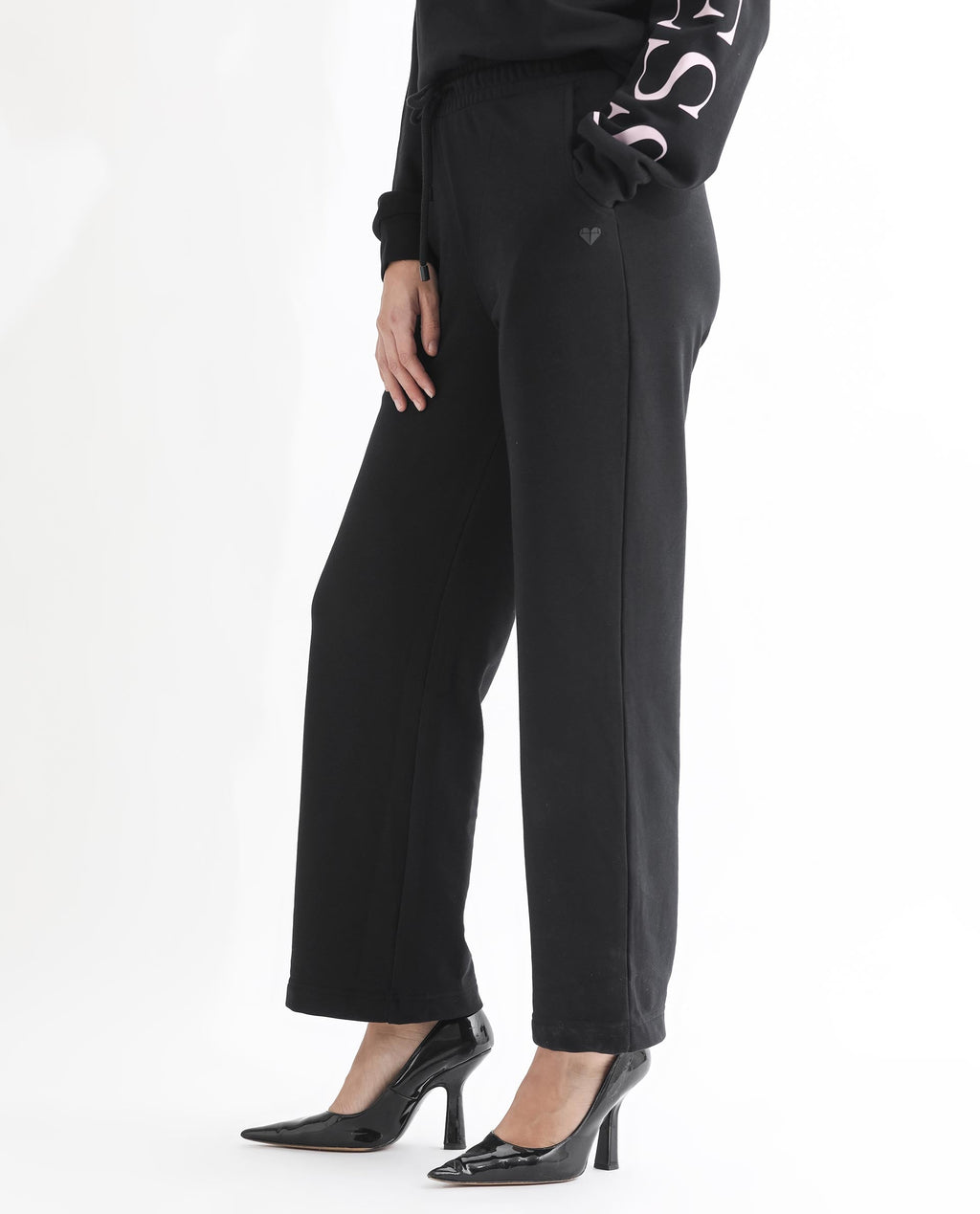 Rareism Women's Pazoo T Black Cotton Blend Plain Ankle Length Flared Track Pant