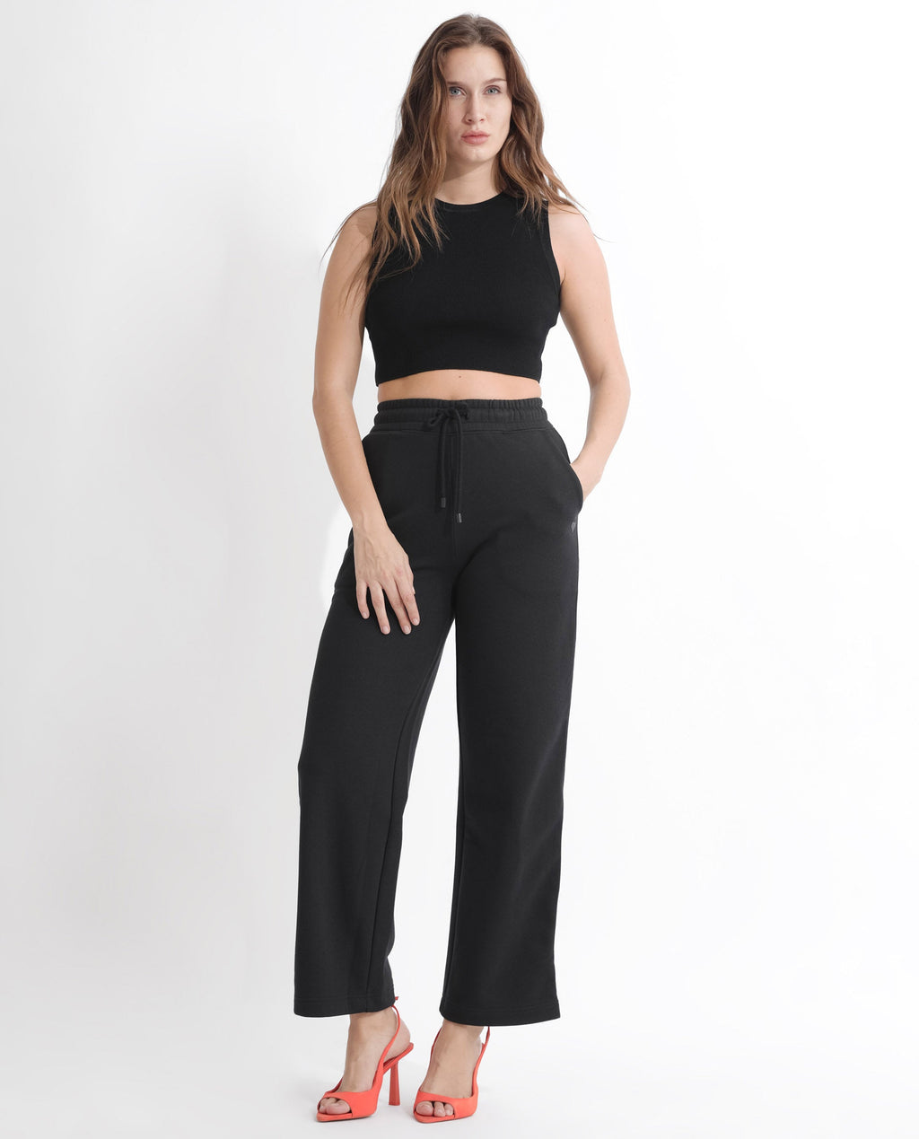 Rareism Women's Pazoo F Black Cotton Blend Plain Ankle Length Flared Track Pant
