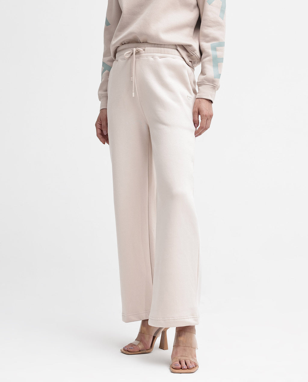 Rareism Women's Pazoo P Beige Cotton Blend Plain Ankle Length Flared Track Pant