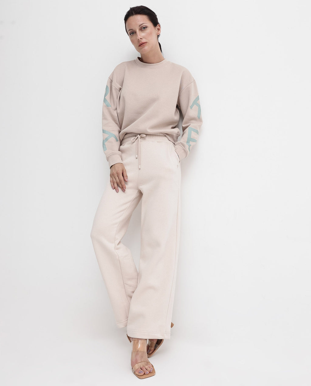 Rareism Women's Pazoo P Beige Cotton Blend Plain Ankle Length Flared Track Pant