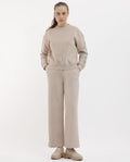 Rareism Women's Pazoo F Beige Cotton Blend Plain Ankle Length Flared Track Pant