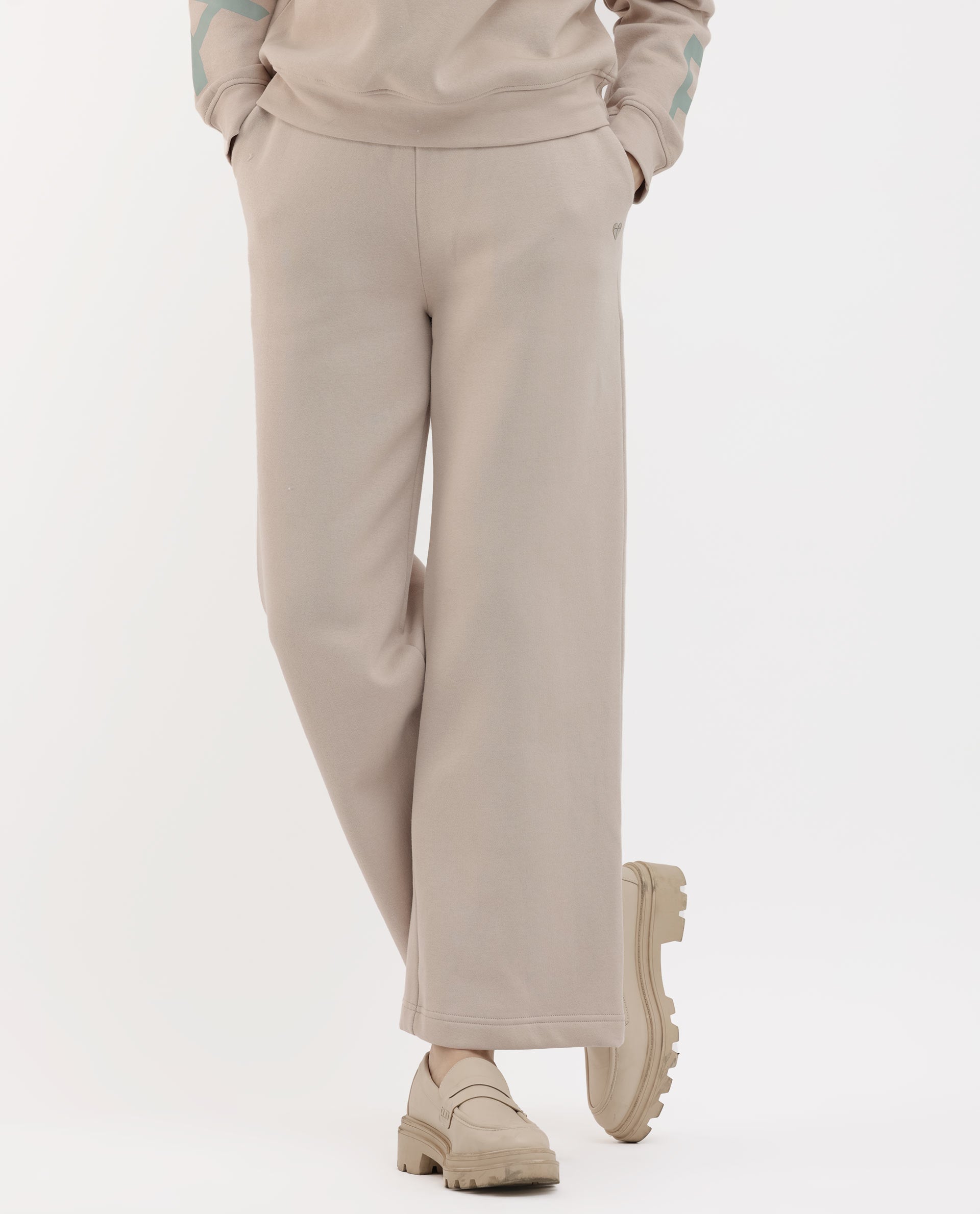 Rareism Women's Pazoo F Beige Cotton Blend Plain Ankle Length Flared Track Pant