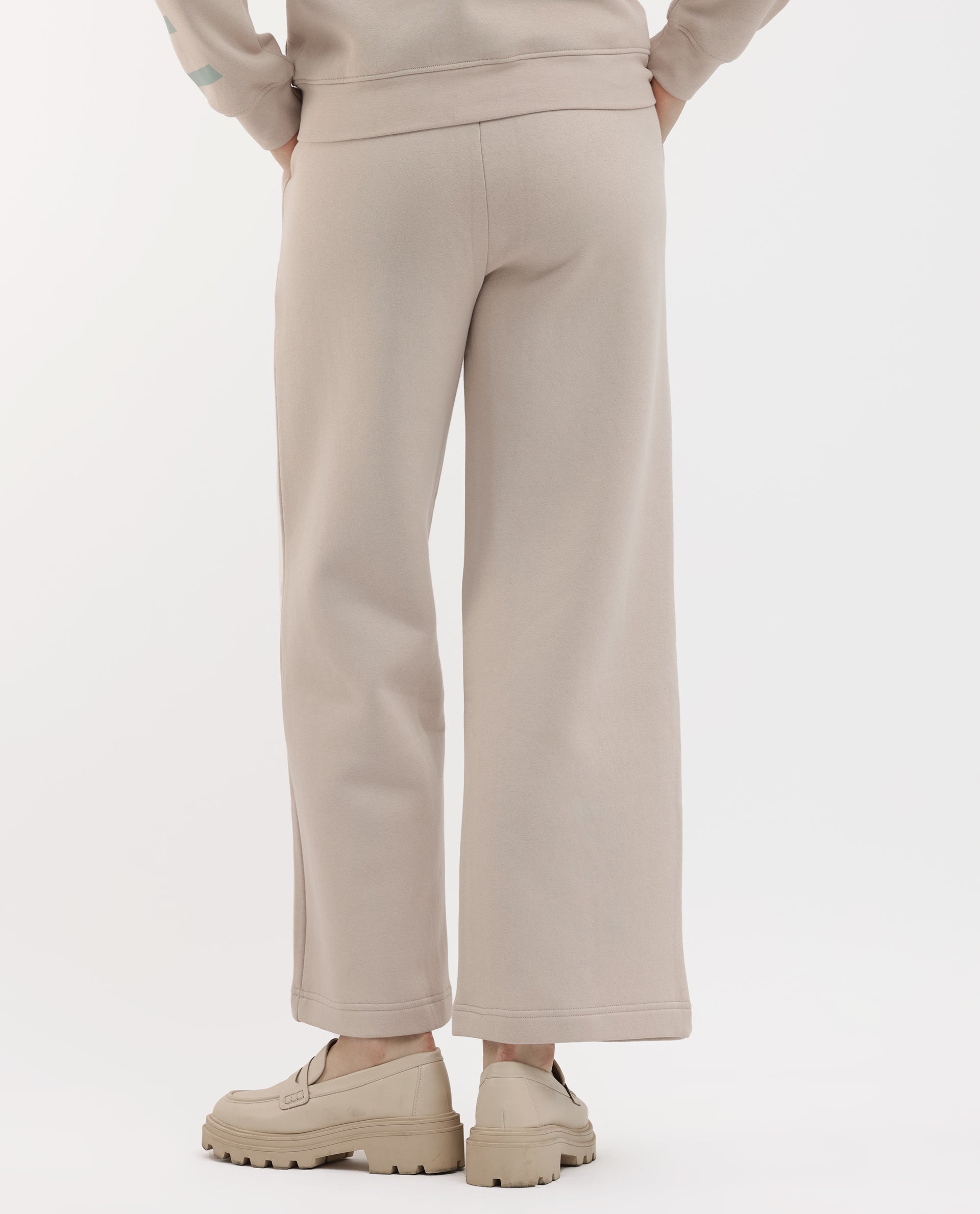 Rareism Women's Pazoo F Beige Cotton Blend Plain Ankle Length Flared Track Pant