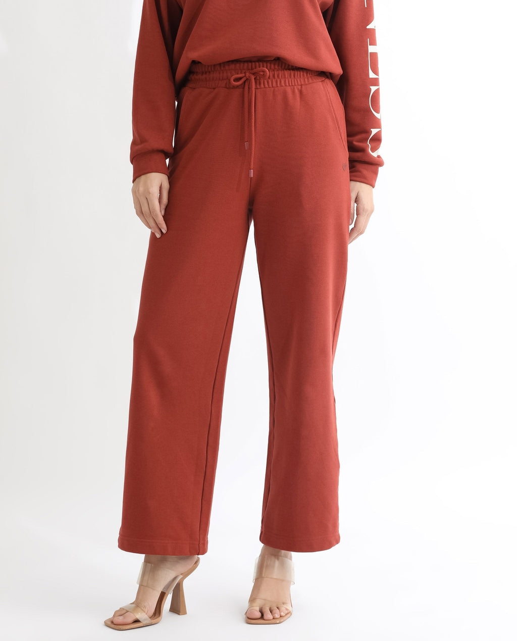 Rareism Women's Pazoo T Rust Cotton Blend Plain Ankle Length Flared Track Pant