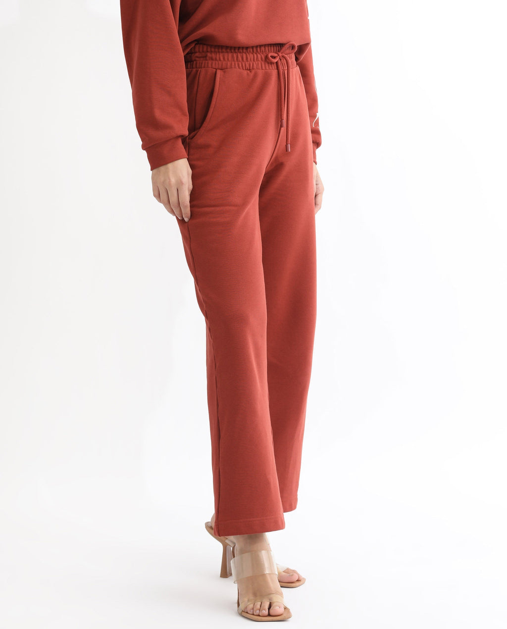Rareism Women's Pazoo T Rust Cotton Blend Plain Ankle Length Flared Track Pant