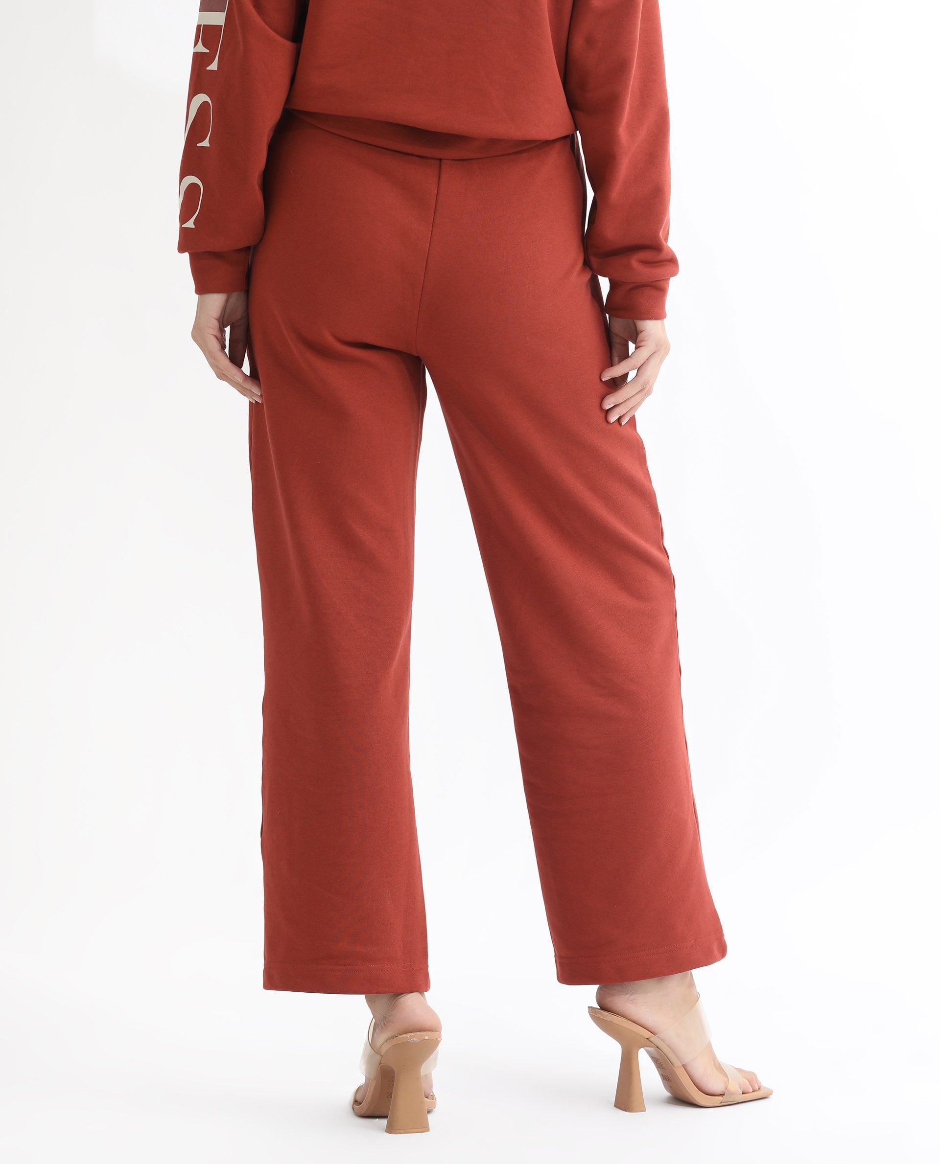 Rareism Women's Pazoo T Rust Cotton Blend Plain Ankle Length Flared Track Pant