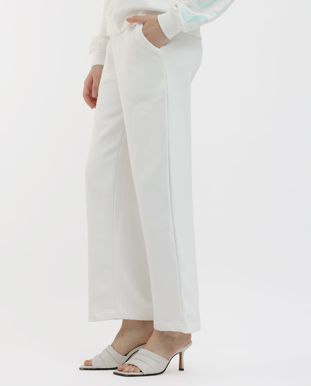 Rareism Women's Pazoo F1 Off White Cotton Blend Plain Ankle Length Flared Track Pant