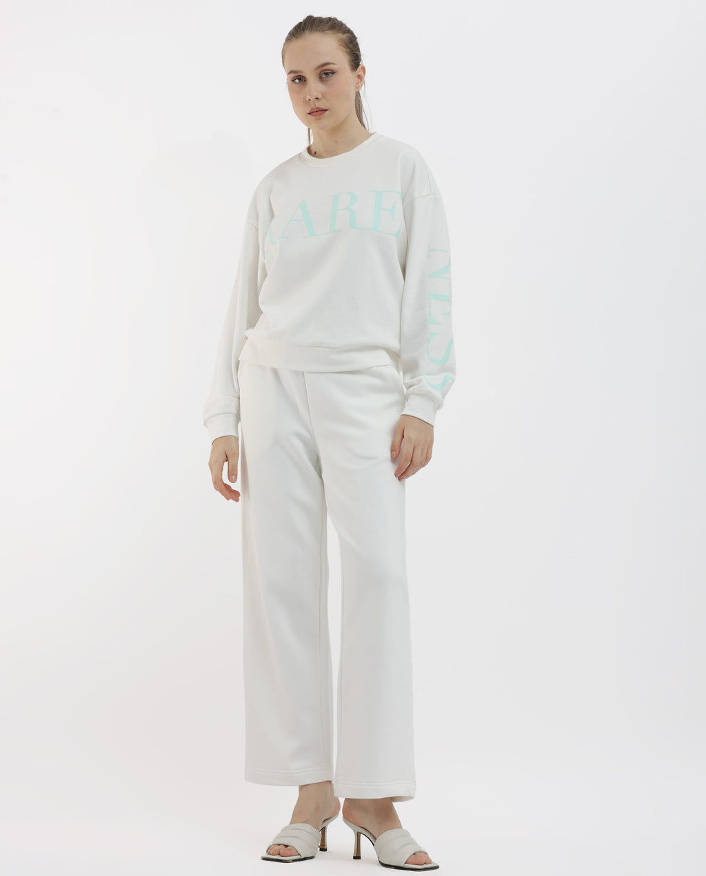 Rareism Women's Pazoo F1 Off White Cotton Blend Plain Ankle Length Flared Track Pant