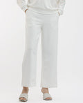 Rareism Women's Pazoo F1 Off White Cotton Blend Plain Ankle Length Flared Track Pant