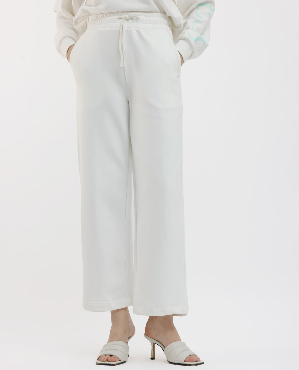Rareism Women's Pazoo F1 Off White Cotton Blend Plain Ankle Length Flared Track Pant