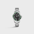 LAARVEE Silver Precision Steel Watch - Green Ceramic Bezel / Black Dial