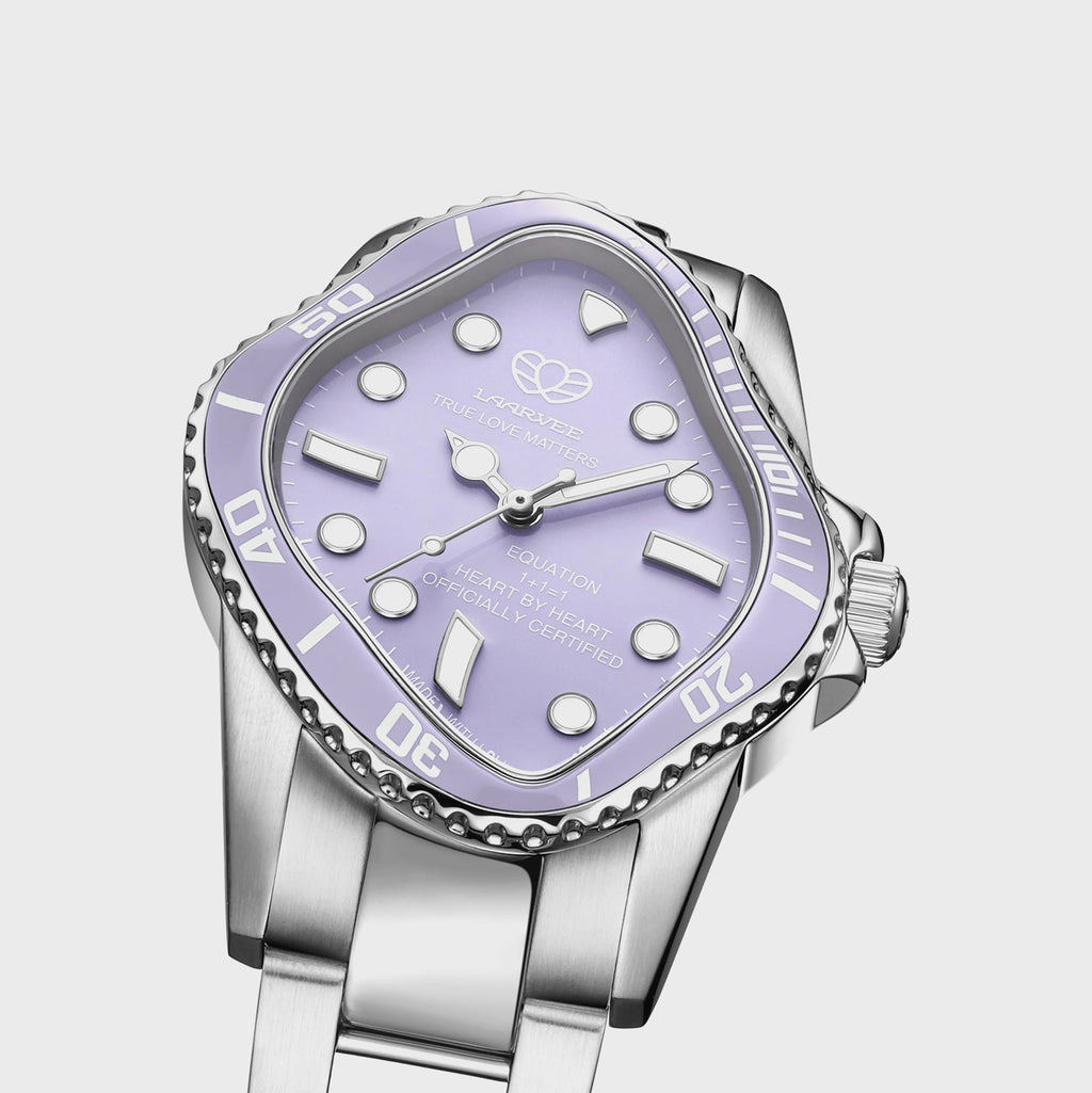 LAARVEE Silver Precision Steel Watch - Lilac Ceramic Bezel / Lilac Dial