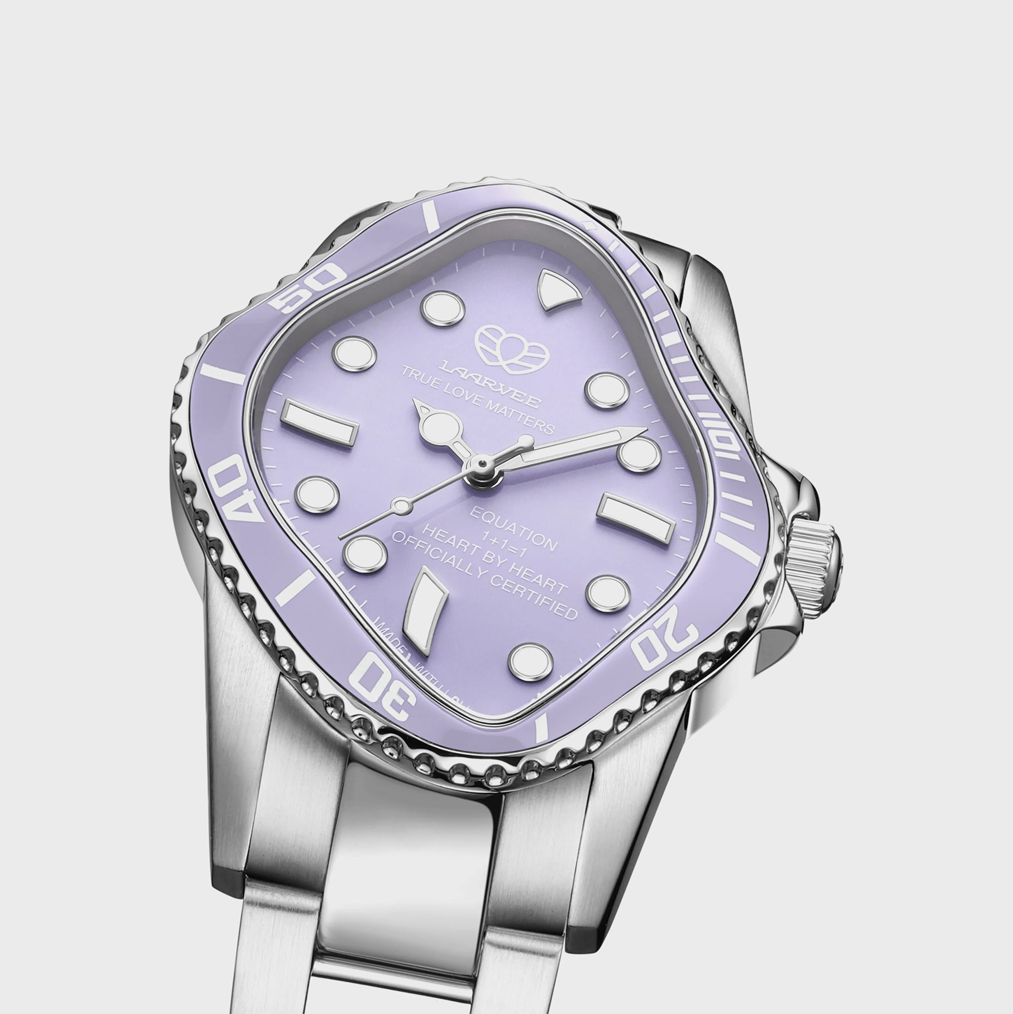 LAARVEE Silver Precision Steel Watch - Lilac Ceramic Bezel / Lilac Dial