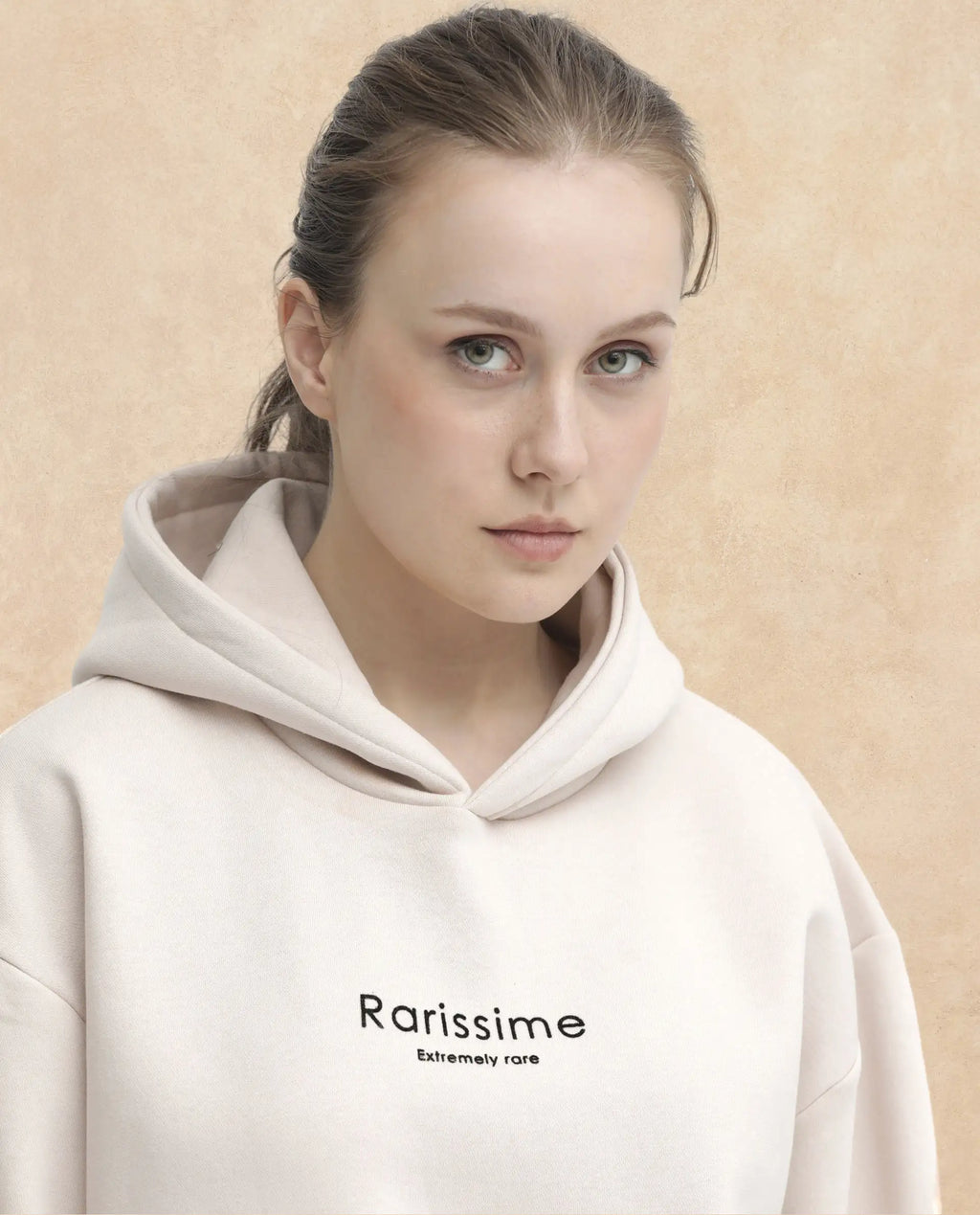 Rareism Women's Pearson Beige Polyester Blend Hooded Floral Print Cuffed Sleeve Regular Fit Sweatshirt