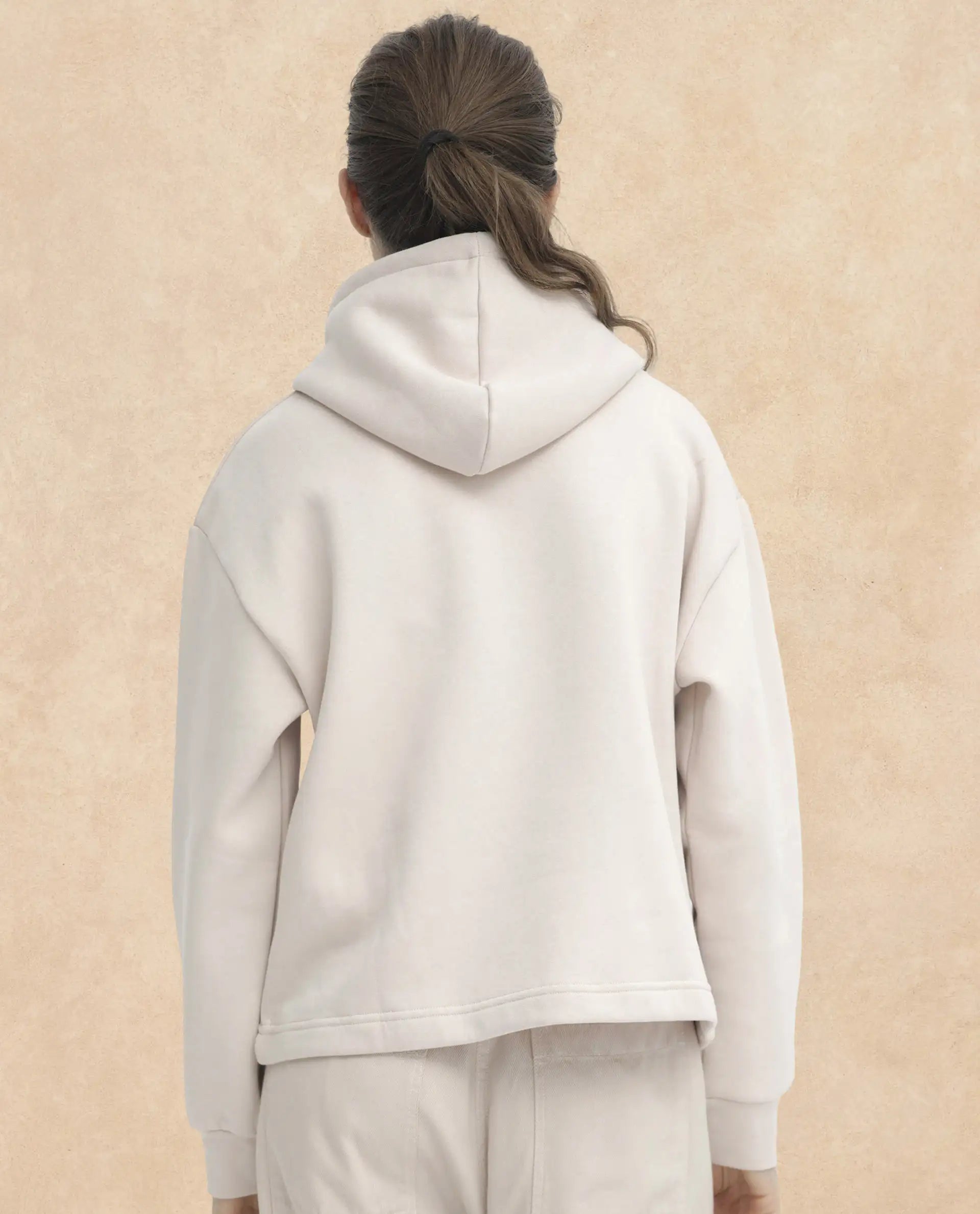Rareism Women's Pearson Beige Polyester Blend Hooded Floral Print Cuffed Sleeve Regular Fit Sweatshirt