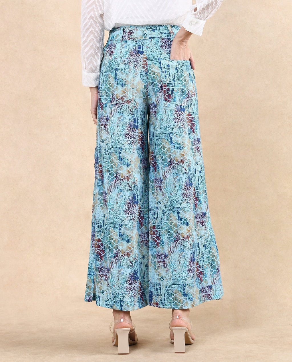 Rareism Women's Pescara Multi Cotton Abstract Print Ankle Length Wide Trouser