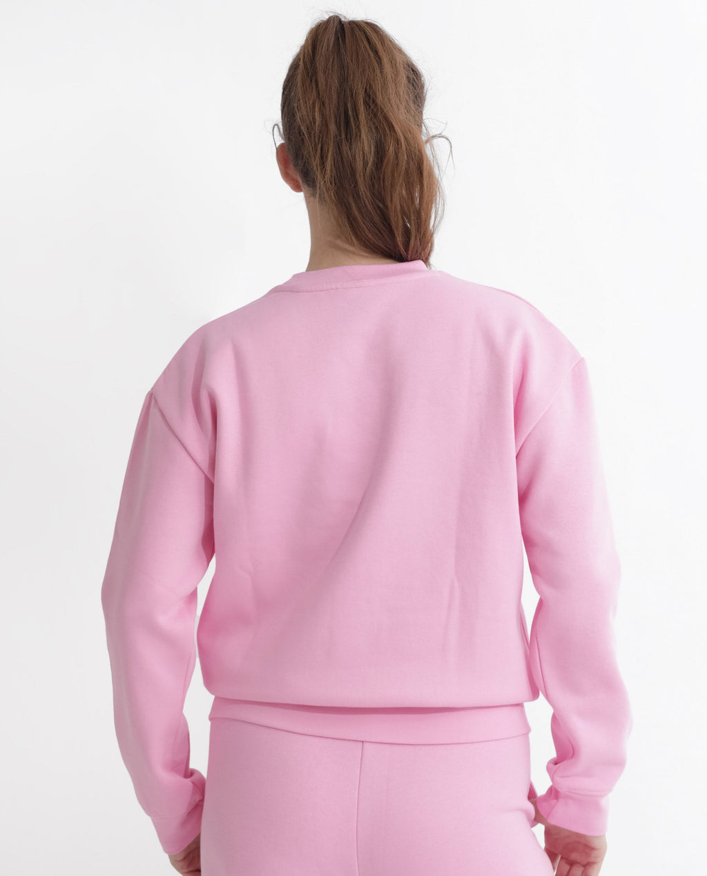 Rareism Women's Pelser Light Pink Polyester Blend Ribbed Collar Plain Cuffed Sleeve Relaxed Fit Sweatshirt