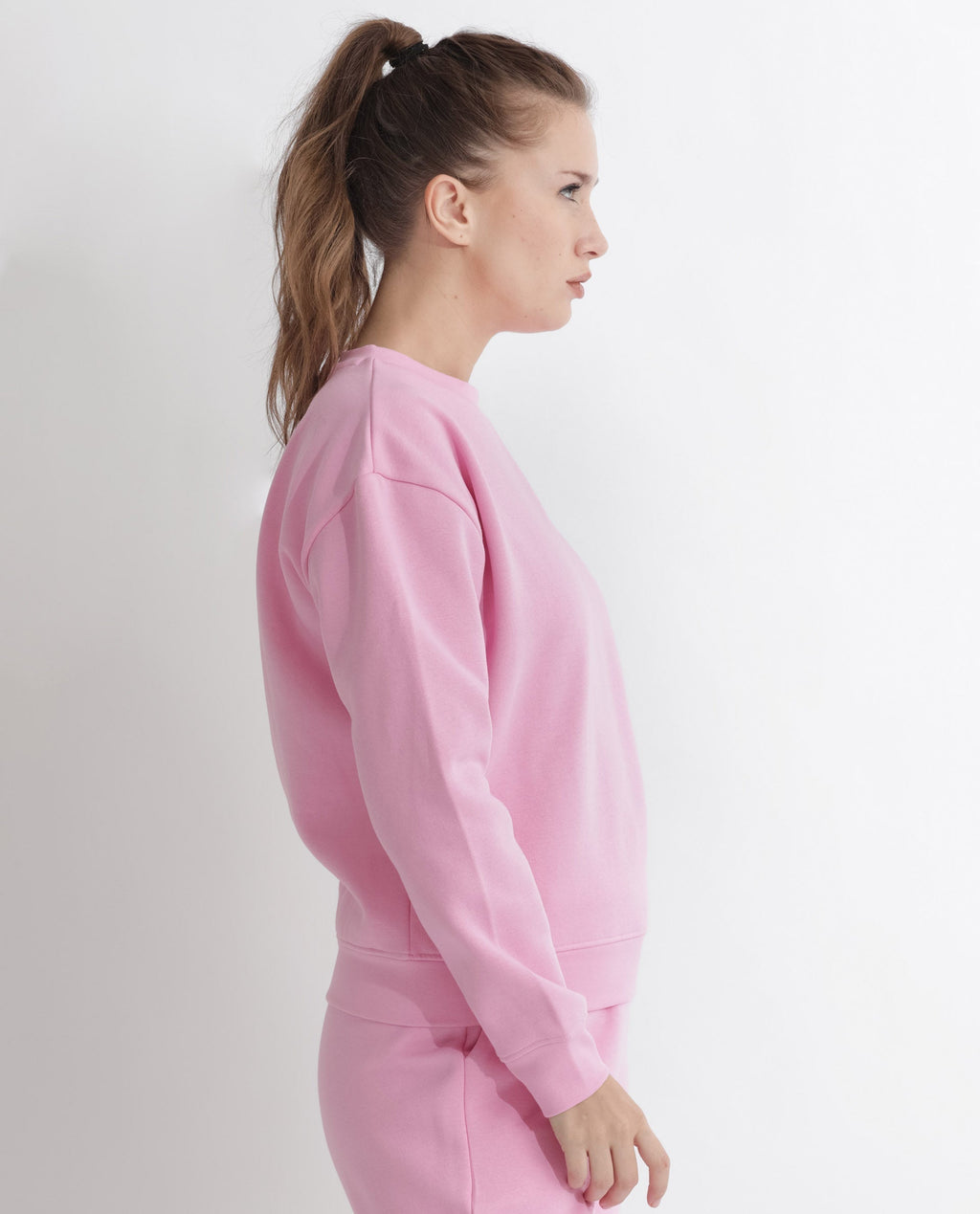 Rareism Women's Pelser Light Pink Polyester Blend Ribbed Collar Plain Cuffed Sleeve Relaxed Fit Sweatshirt