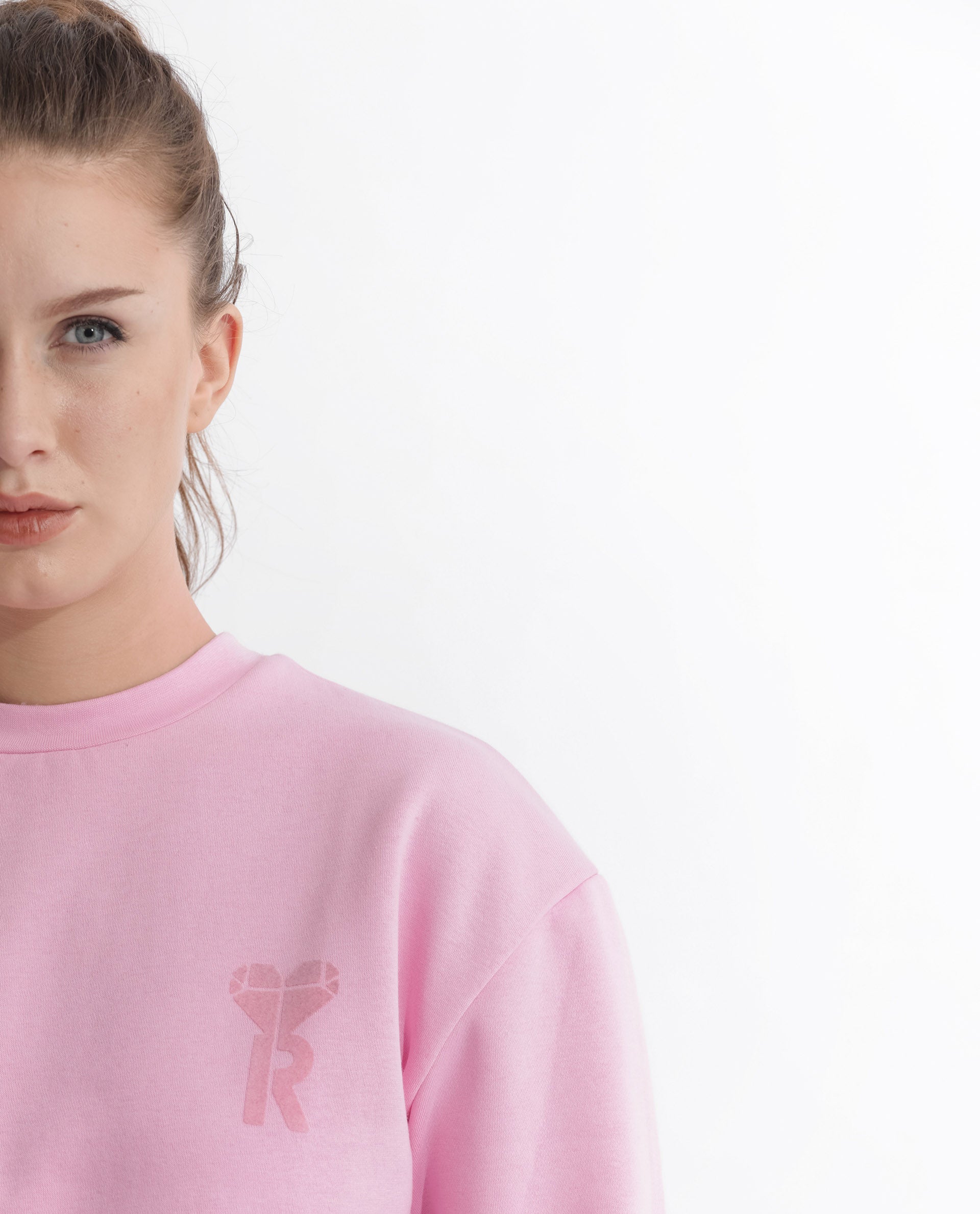 Rareism Women's Pelser Light Pink Polyester Blend Ribbed Collar Plain Cuffed Sleeve Relaxed Fit Sweatshirt