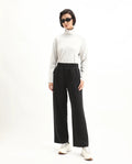 Rareism Women's Perk Black Cotton Blend Wide Ankle Length Printed Track Pant