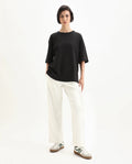 Rareism Women's Perk Off White Cotton Blend Wide Ankle Length Printed Track Pant