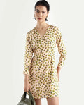 Rareism Women's Perk Peach Collarless Abstract Print Knee Length Regular Fit Dress