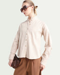 Rareism Women's Pipti Beige Cotton Blend Drop Collar Plain Cuffed Sleeve Regular Fit Shirt