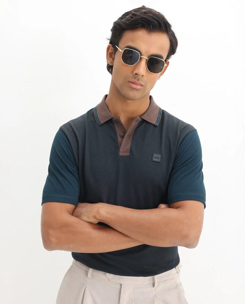 Rare Rabbit Men's Polf Dark Grey Cotton Plain Regular Fit Half Sleeve Polo