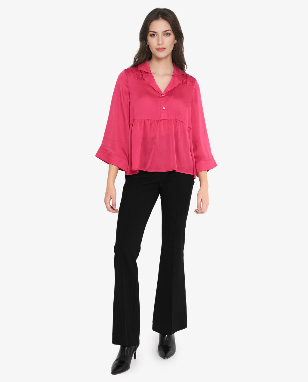 Rareism Women's Pomezia Dark Red Polyester Lapel Neck Plain Regular Fit Top