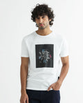 Rare Rabbit Men's Ponk White Cotton Graphic Print Slim Fit Half Sleeve Crew Neck T-Shirt