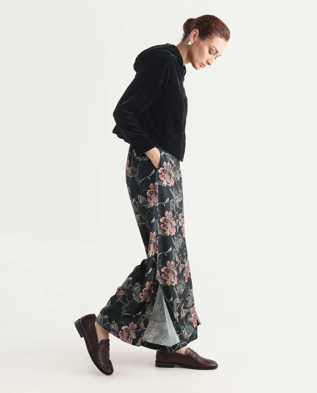 Rareism Women's Posria Multi Polyester Tropical Print Ankle Length Flared Trouser