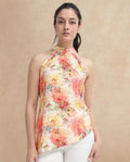Rareism Women's Potenza Pastel Multi Nylon Blend Halter Neck Floral Print Sleeveless Regular Fit Top