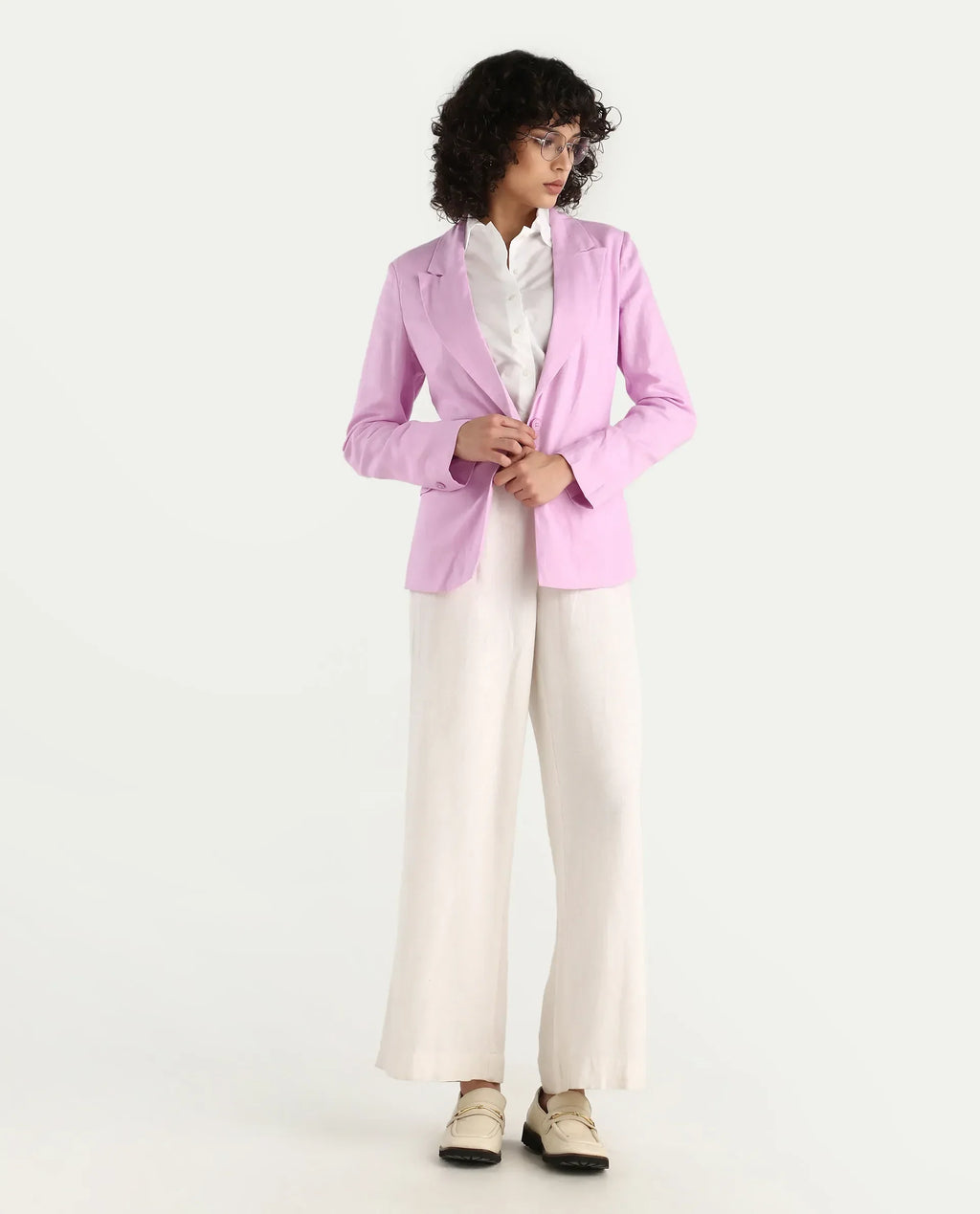 Rareism Women's Precy Pink Viscose Blend Lapel Neck Plain Regular Fit Blazer