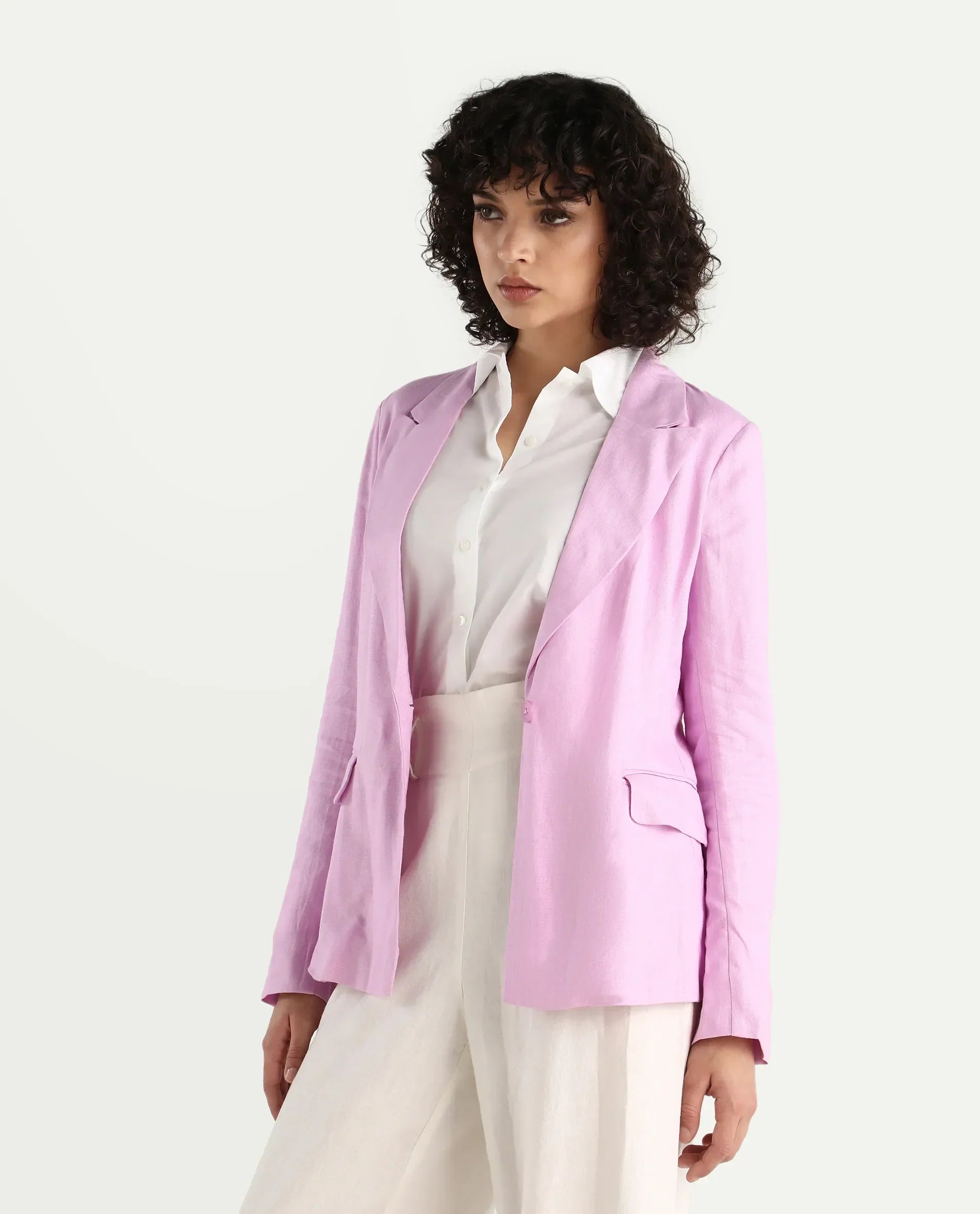 Rareism Women's Precy Pink Viscose Blend Lapel Neck Plain Regular Fit Blazer