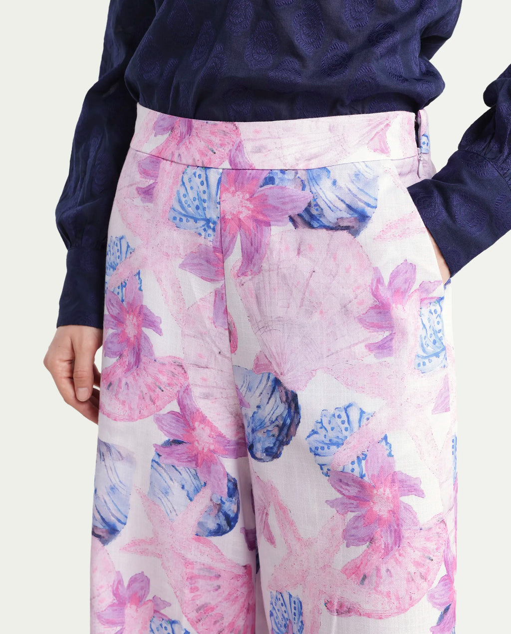 Rareism Women's Predin B Multi Polyester Abstract Print Ankle Length Wide Trouser