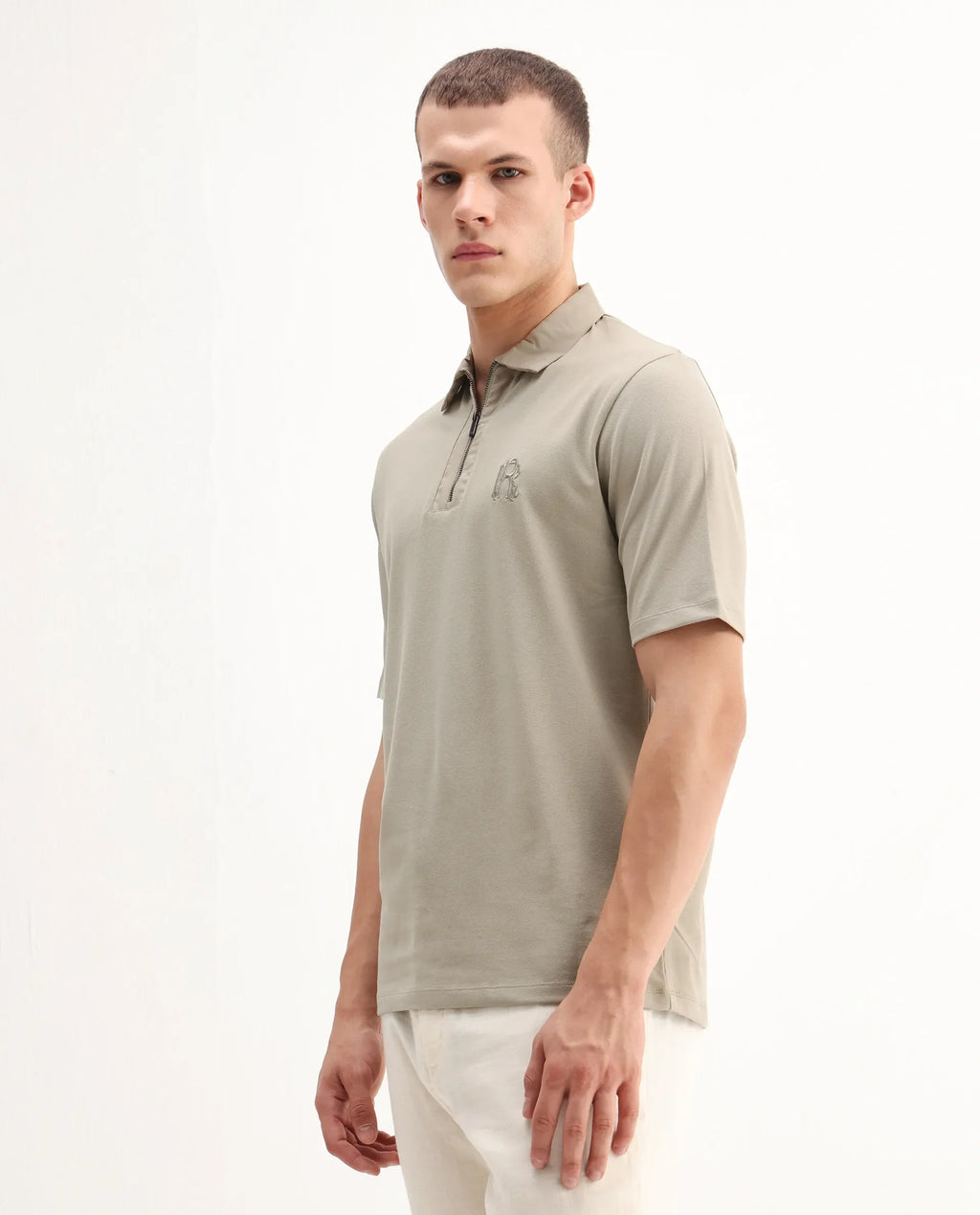 Rare Rabbit Men's Presto Pastel Green Cotton Embroidered Regular Fit Half Sleeve Polo
