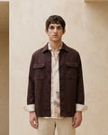 Rare Rabbit Men's Prest-Aw26 Brown Cotton Spread Collar Button Relaxed Plain Shacket