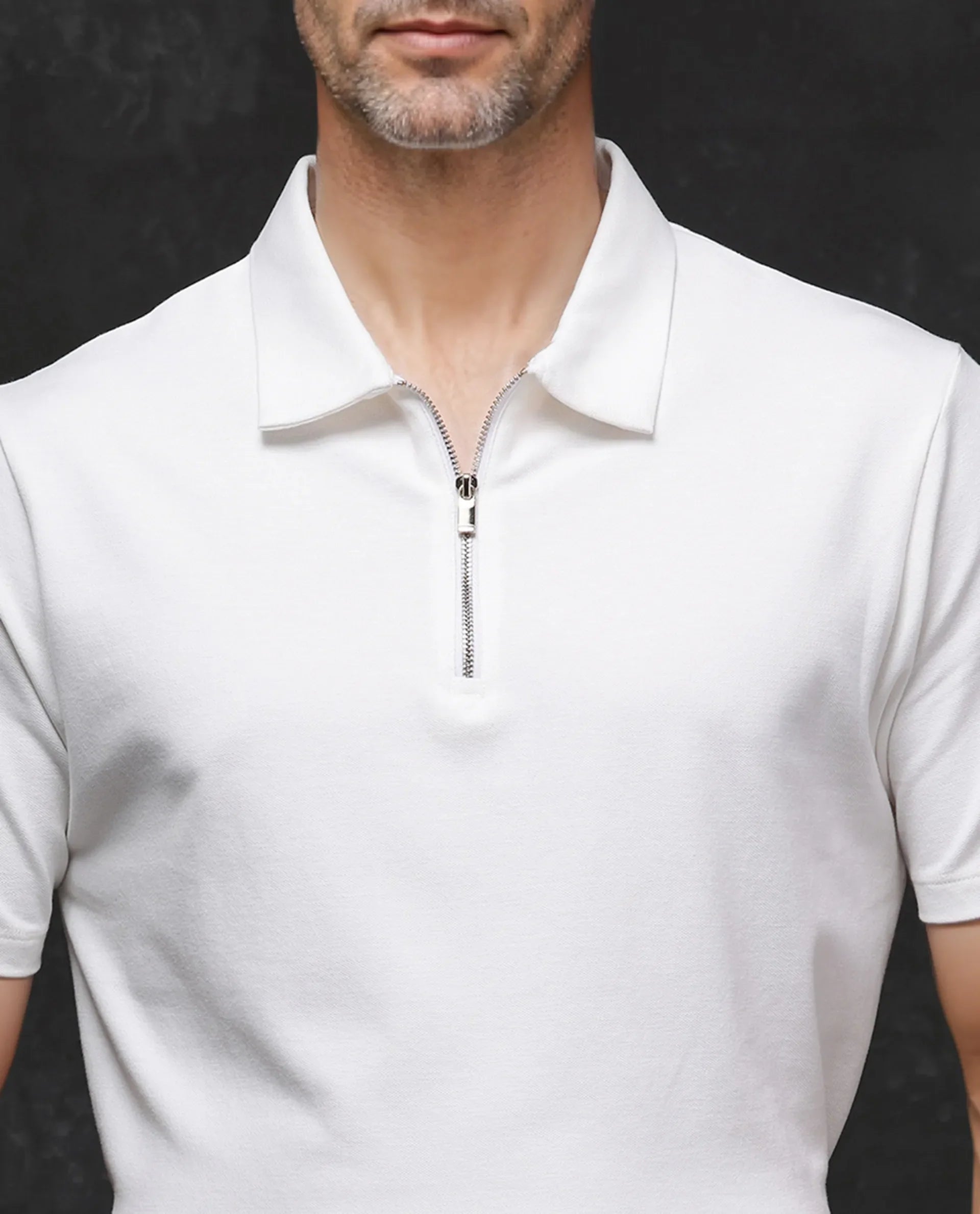 Rare Rabbit Men's Prin-2 White Cotton Plain Regular Fit Half Sleeve Polo
