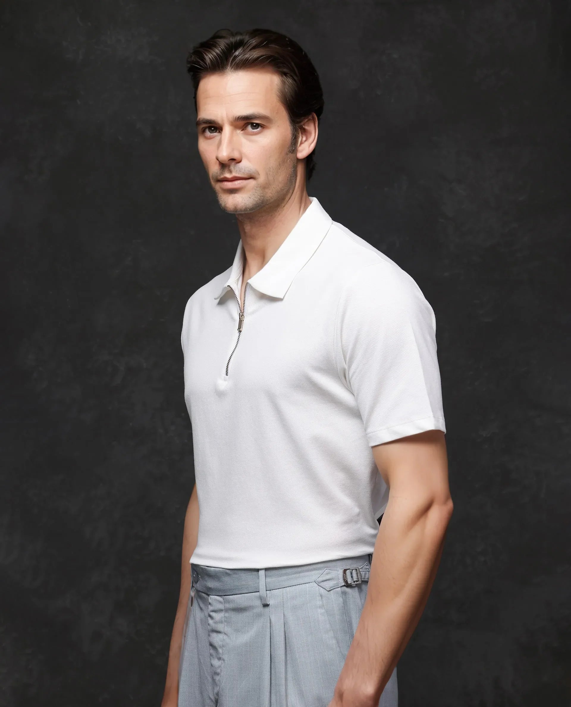 Rare Rabbit Men's Prin-2 White Cotton Plain Regular Fit Half Sleeve Polo