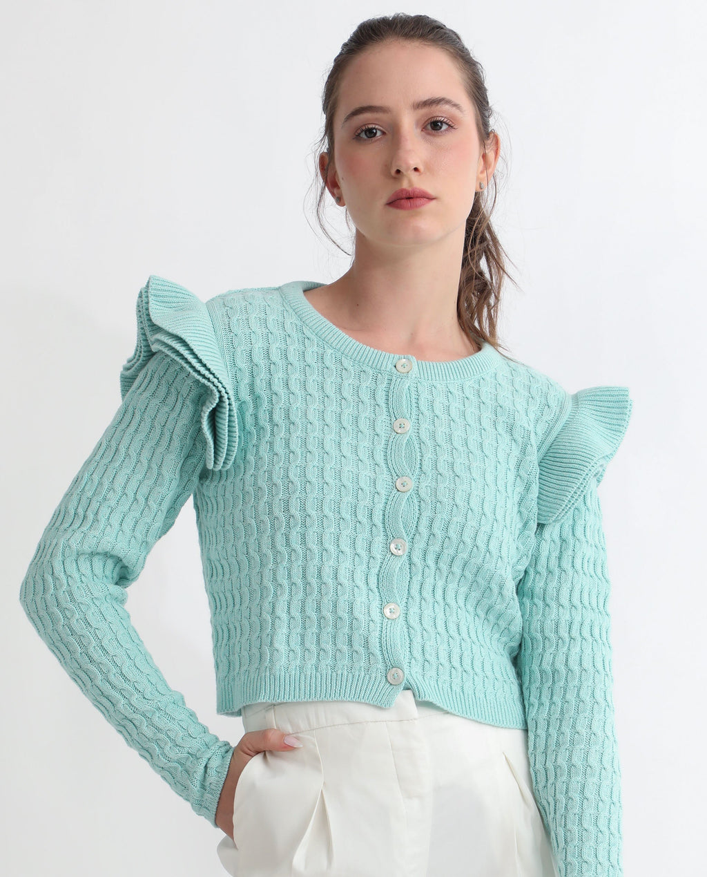 Rareism Women's Queen Blue Cotton Crew Neck Plain Regular Fit Sweater