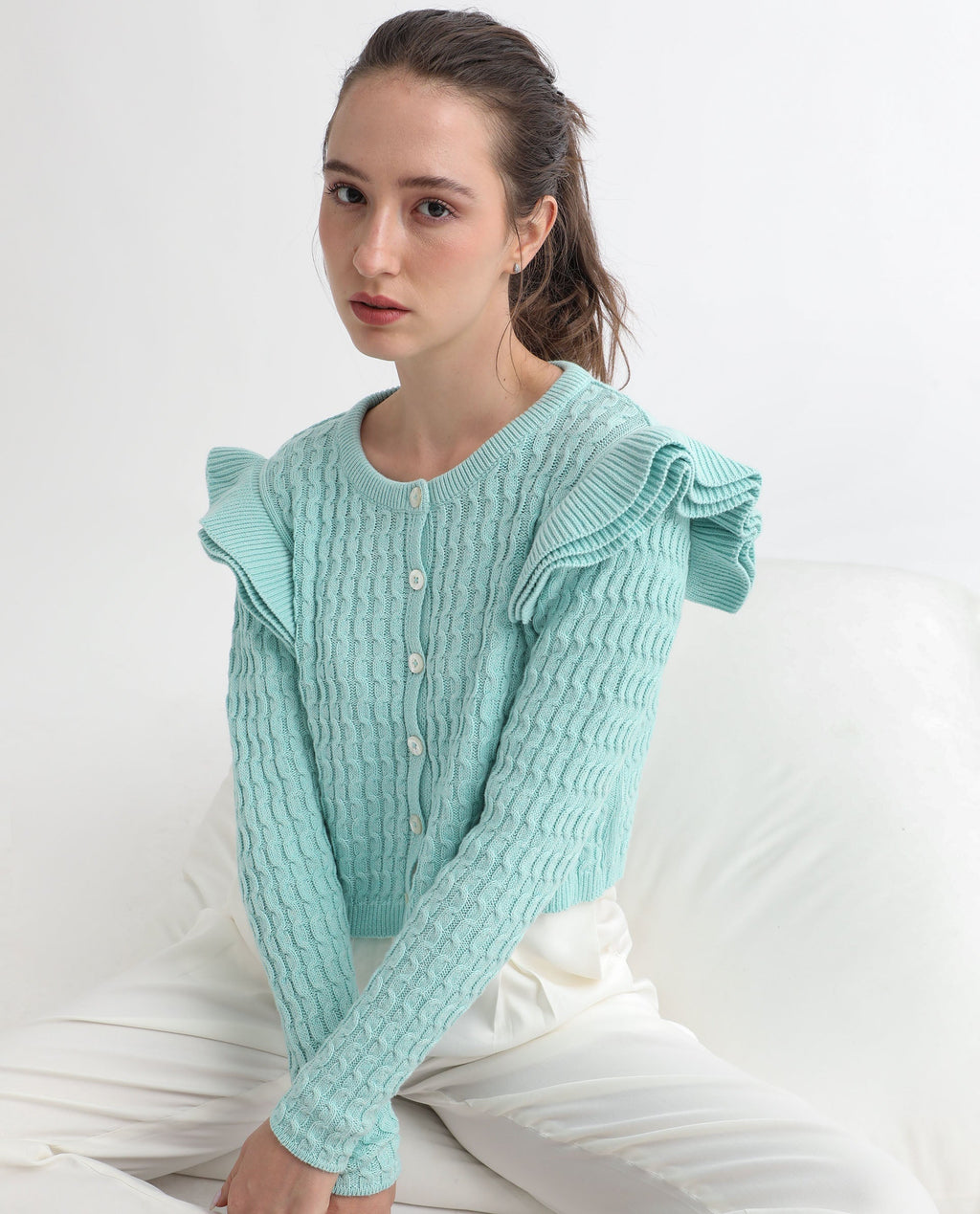 Rareism Women's Queen Blue Cotton Crew Neck Plain Regular Fit Sweater