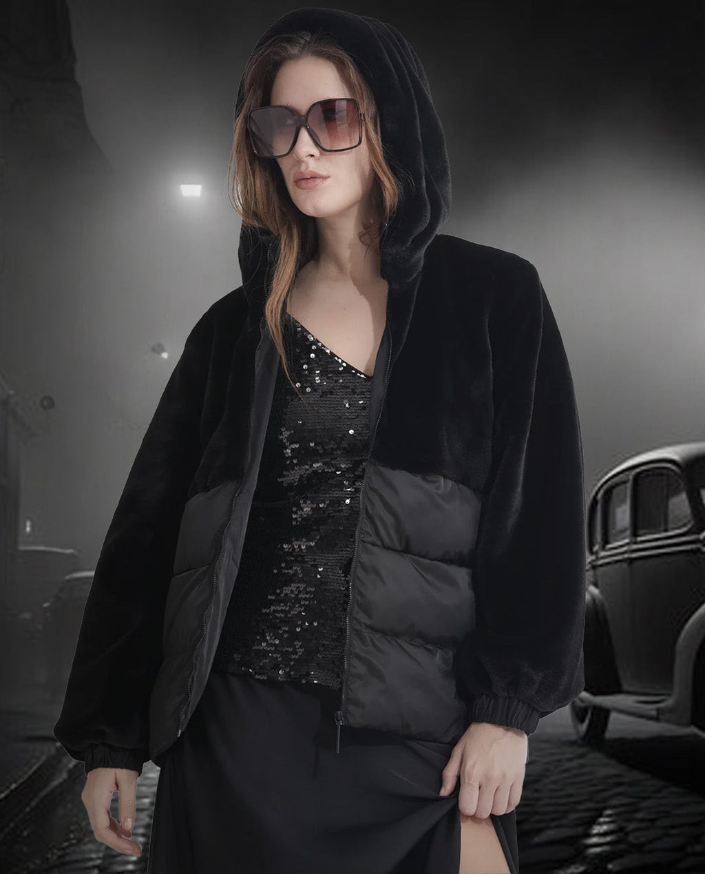 Rareism Women's Stelar Black Polyester Hooded Plain Regular Fit Jacket
