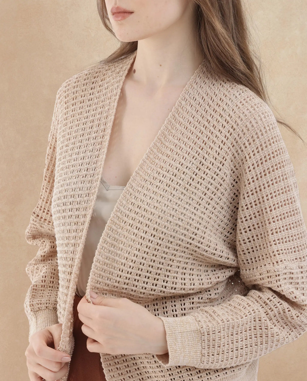 Rareism Women's Roba Gold Cotton Plain Relaxed Fit Shrug