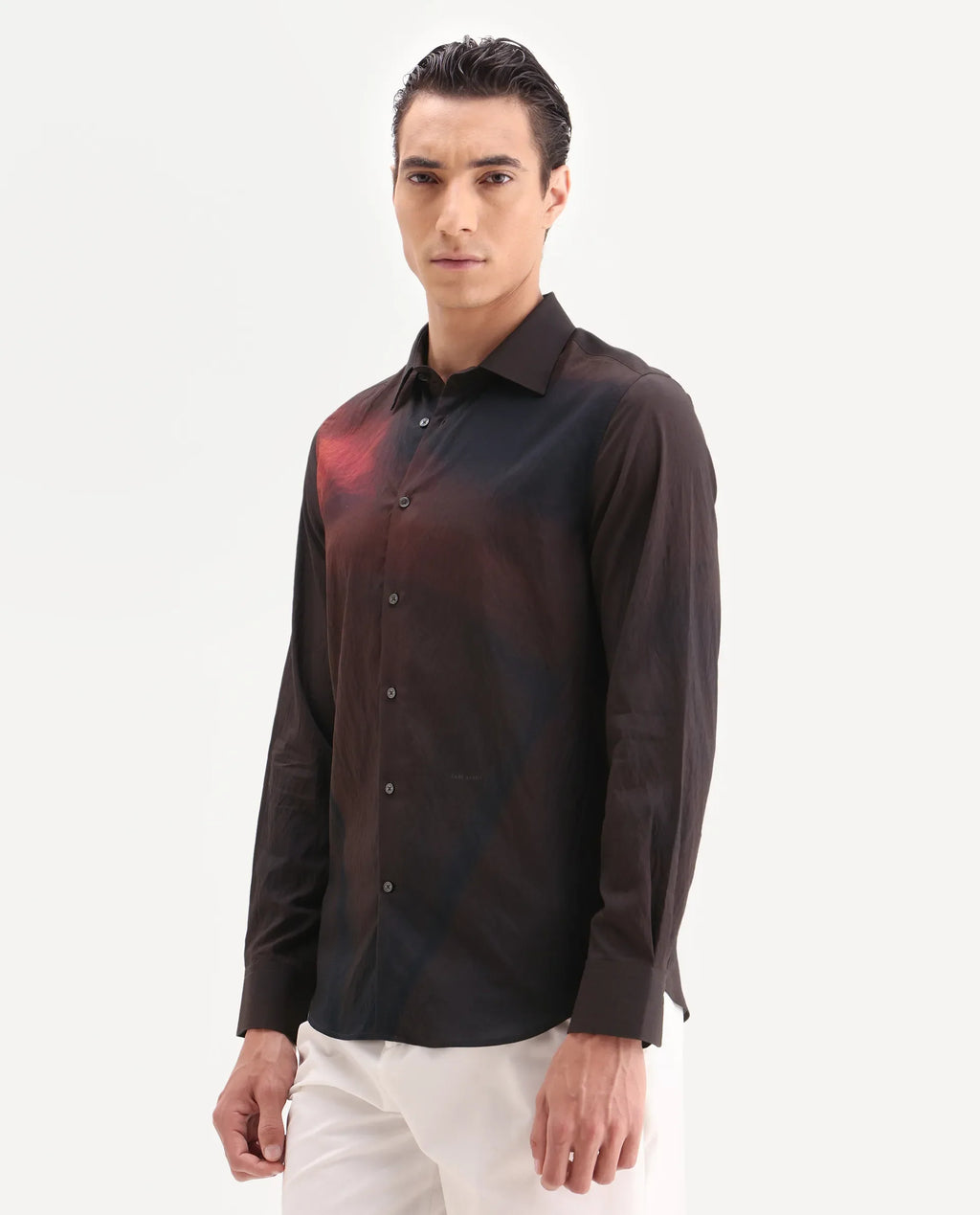 Rare Rabbit Men's Rano Dusky Brown Viscose Blend Fabric Collared Neck Regular Fit Abstract Print Shirt