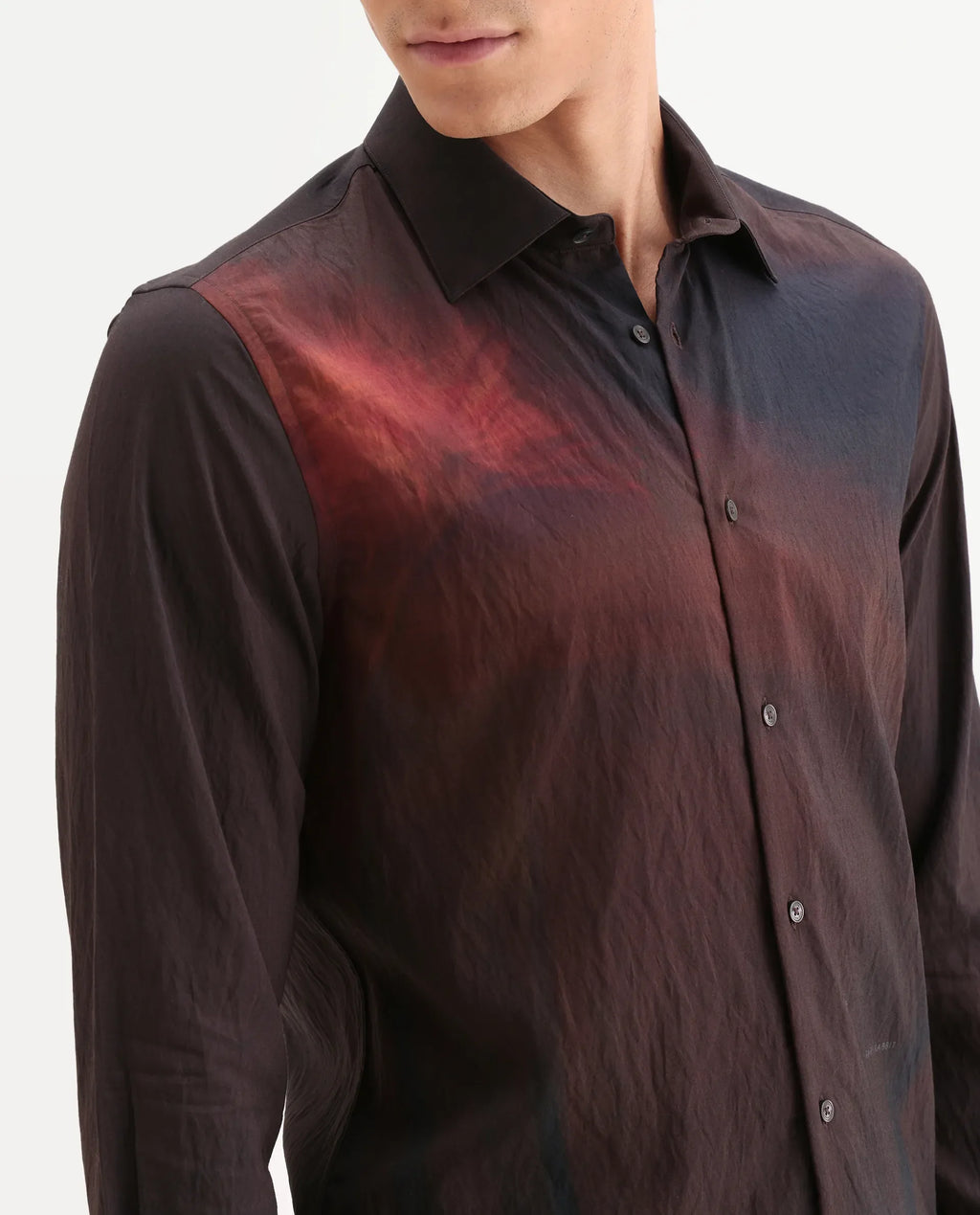 Rare Rabbit Men's Rano Dusky Brown Viscose Blend Fabric Collared Neck Regular Fit Abstract Print Shirt