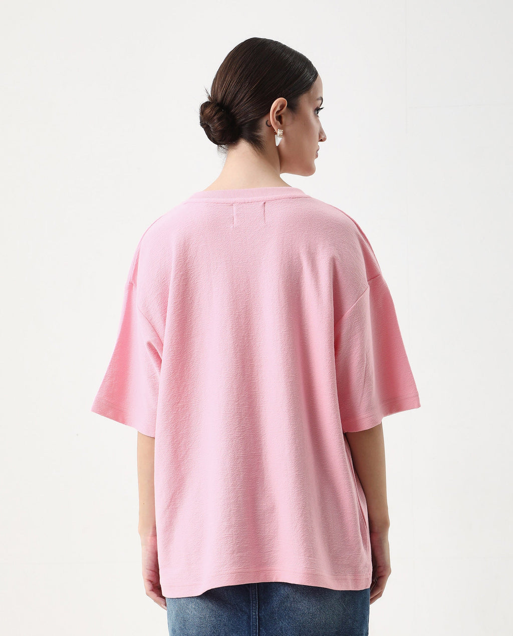 Rareism Women's Ransa Pink Cotton Graphic Print Oversized T-Shirt
