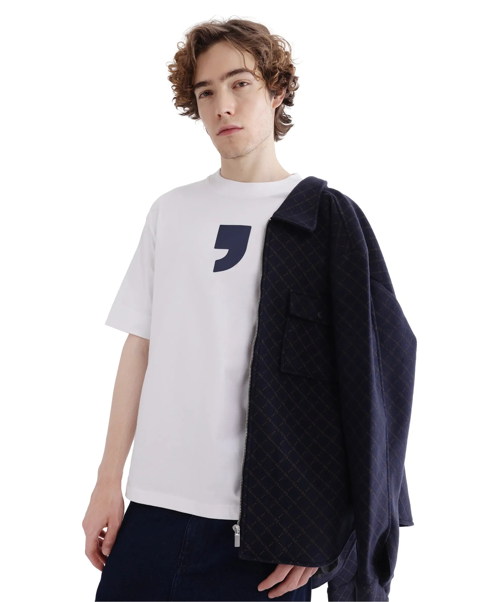 Rare Rabbit Men's Rare'Z White Cotton Graphic Print Oversized Fit Half Sleeve Crew Neck T-Shirt