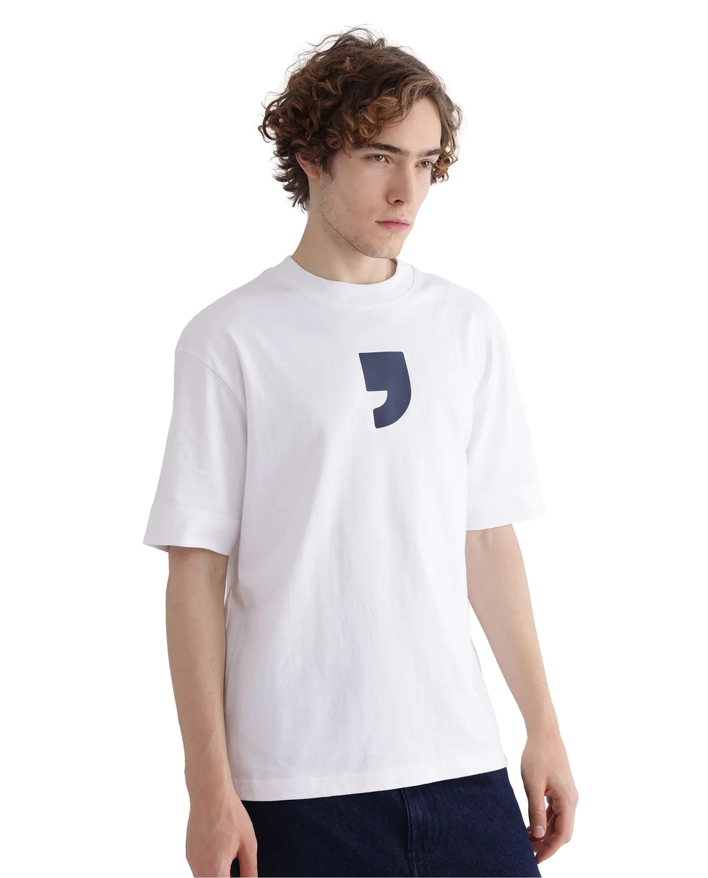 Rare Rabbit Men's Rare'Z White Cotton Graphic Print Oversized Fit Half Sleeve Crew Neck T-Shirt