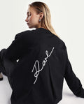 Rareism Women's Raze Black Cotton Blend Crew Neck Relaxed Fit Printed Sweatshirt