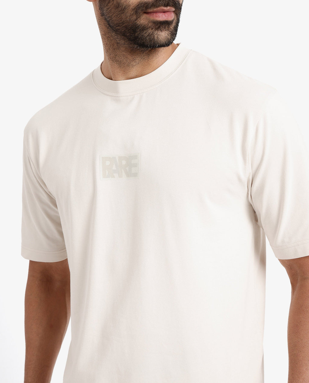 Rare Rabbit Men's Reborn-T Beige Cotton Graphic Print Oversized Fit Half Sleeve Crew Neck T-Shirt
